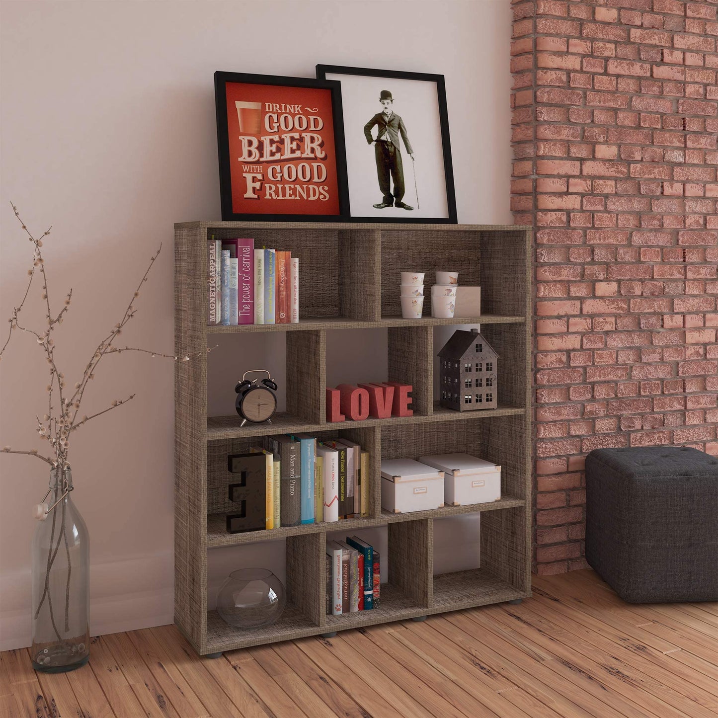 Artely MDF/MDP Book Shelf, Bookcase, Cabinet, Bookrack, Many Shelves, Ideal for Living Room, Bedroom, Office, Book Room, Rustic Brown, W 91 cm x D 25 cm x H 109 cm, DIY Assembly, 7899307514197