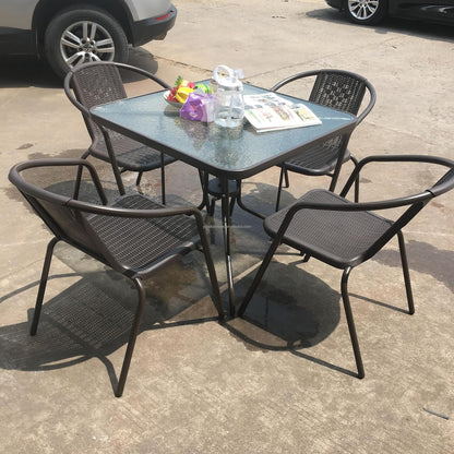 Vital Garden Dining Set 5 Piece (4 Chair and 1 Table) Outdoor Furniture Patio Dining Table and Chair Balcony Dinner Table Dinner Chair Poly Rattan Anthracite & Grey (‎VI-DNS-03)