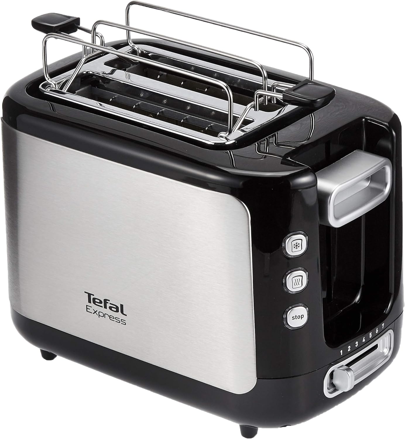 TEFAL Toaster | Express | 2 slots | 850 W | 7 Levels of Toasting | Defrost Function | Bin Warmer Accessory | Stainless steel | 2 Years Warranty | TT365027