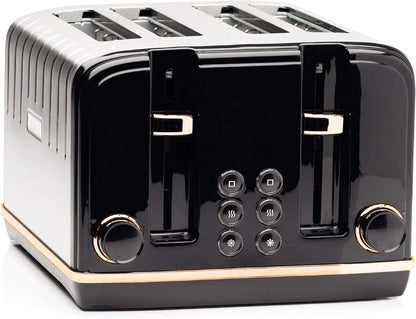 Haden Salcombe Black Toaster 4 Slice - Retro Design with Wide Slots - Easy To Clean Black Toaster - Stainless Steel Housing - Self Centring Function - 2300W