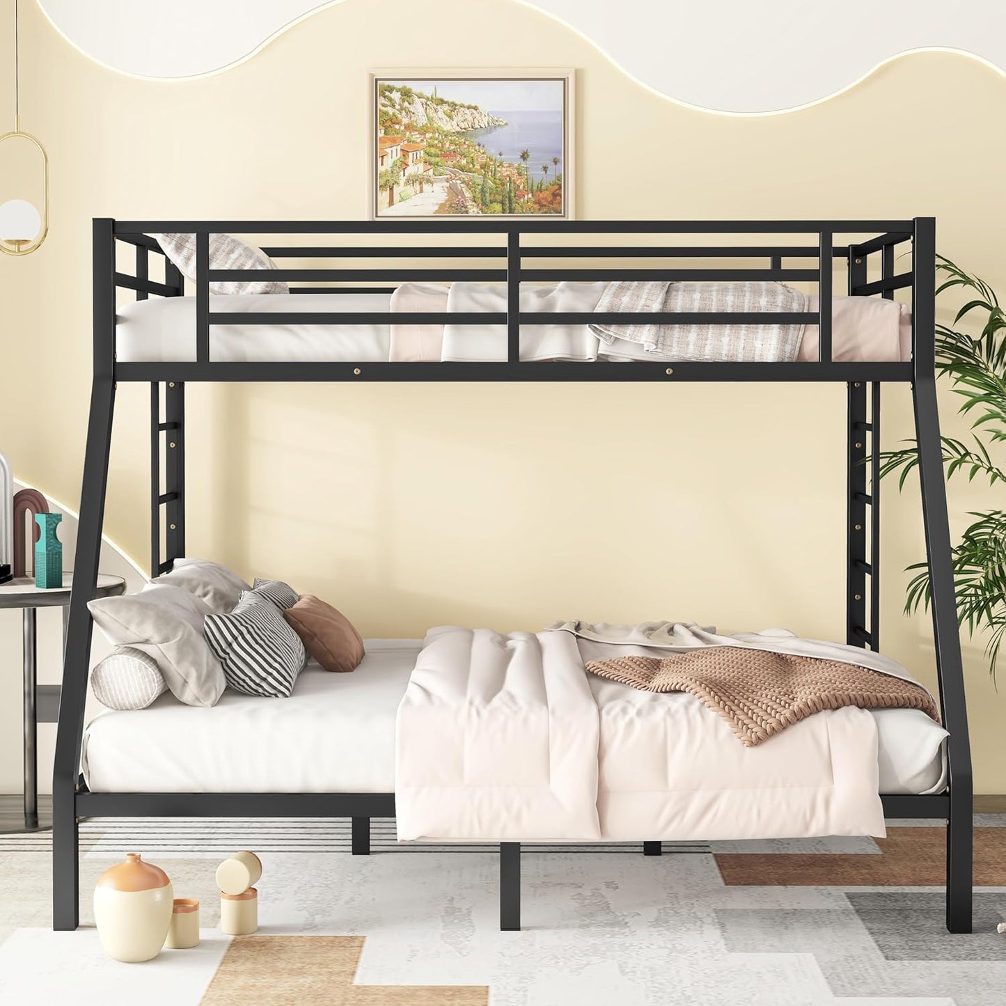 Bellemave Heavy Duty Bunk Bed for Adults, Twin XL Over Queen Bunk Beds with 2 Build in Ladder and Full Length Guardrail, Twin XL Over Queen Bunk Bed for Adults, Teens, Kids, No Box Spring Needed