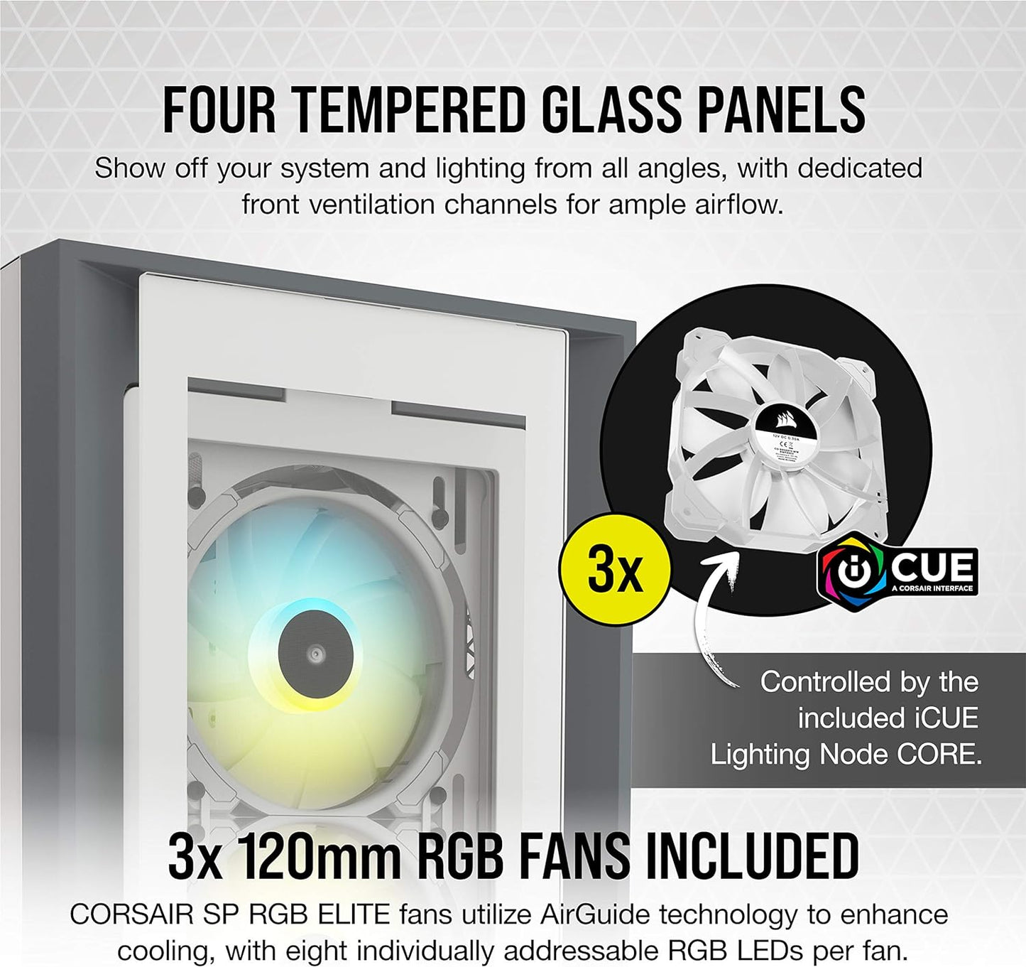 Corsair Icue 5000X Rgb Tempered Glass Mid-Tower Atx Pc Smart Case, White