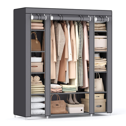 SONGMICS 59 Inch Closet Organizer Wardrobe Closet Portable Closet shelves, Closet Storage Organizer with Non-woven Fabric, Quick and Easy to Assemble, Extra Strong and Durable, Gray ULSF03G