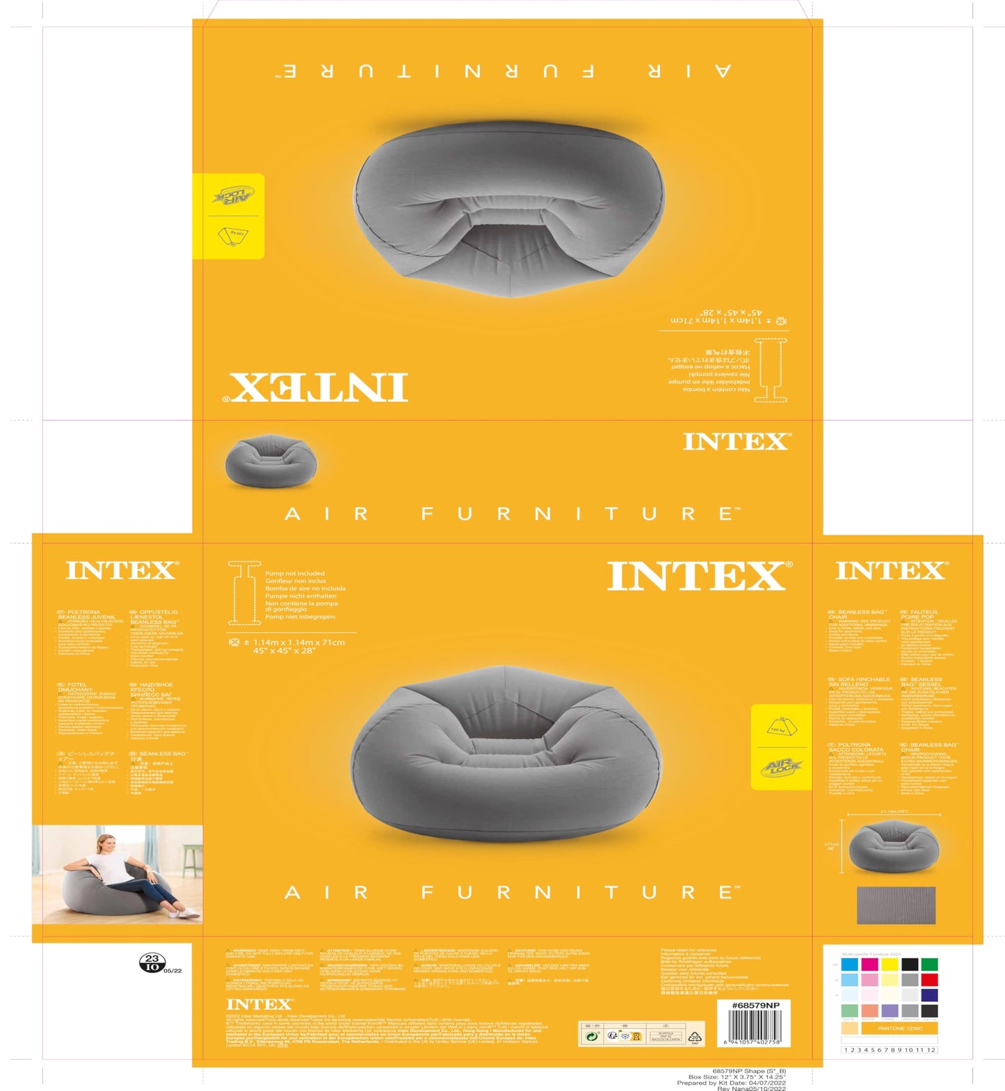 Intex Beanless Bag Inflatable Chair, Grey 68579NP