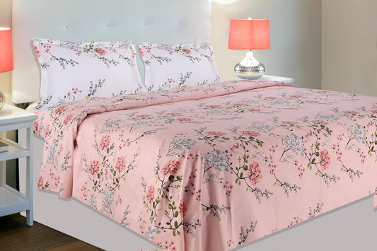 haus & kinder Victorian Summer Dream 100% Cotton Double Bedsheet with 2 Pillow Covers, 186 TC, Size 250 cm by 220 cm (Pink 1)