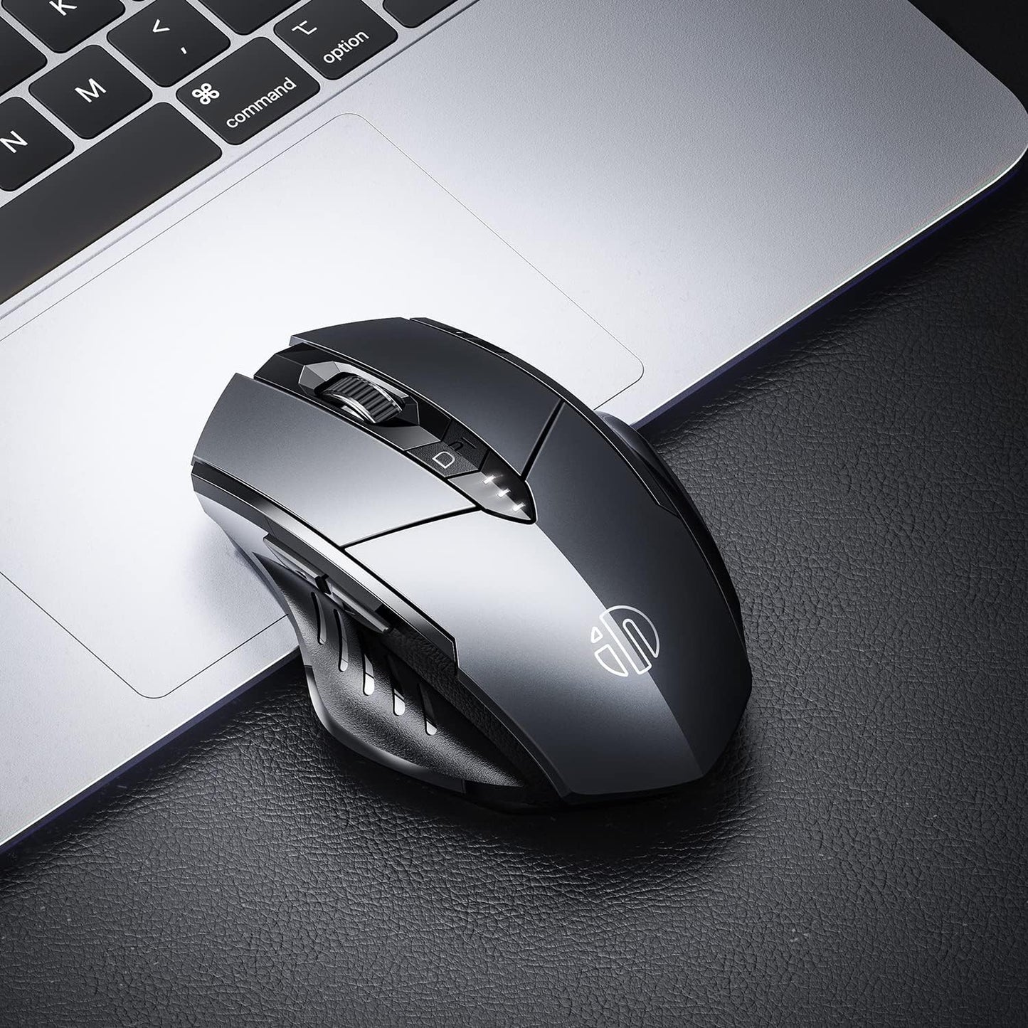 INPHIC Wireless Mouse, [Upgraded: Battery Level Visible] Large Ergonomic Rechargeable 2.4G Optical PC Laptop Cordless Mice with USB Nano Receiver, Black