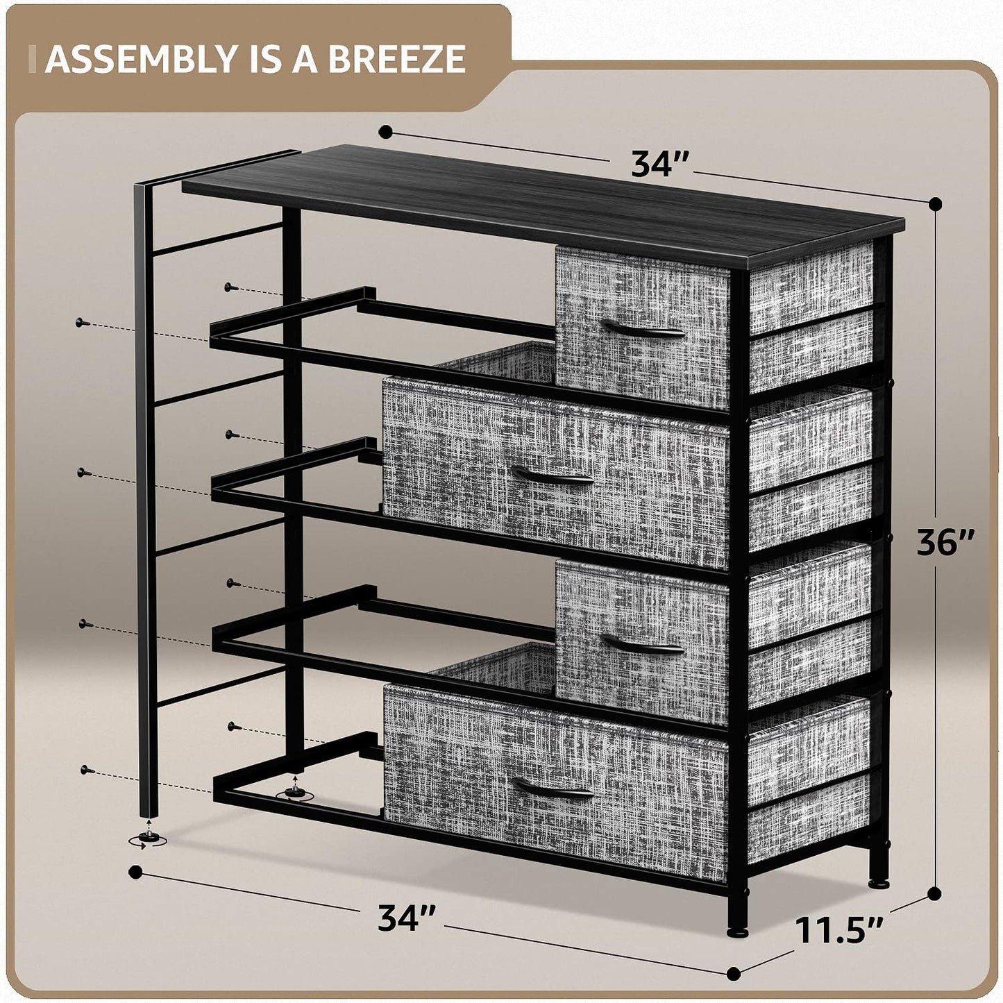 Sorbus Dresser for Bedroom with 8 Drawers - Tall Chest Storage Tower Unit, for Closet, Hallway, Nursery, Entryway Furniture Organization - Steel Frame, Wood Top Easy Pull Bins (Dark Grey)