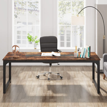 Tribesigns Computer Desk, Large Office Desk Computer Table Study Writing Desk for Home Office, Walnut + Black Leg, 63 X 23.6 inch