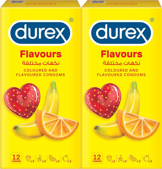 Durex Coloured and Flavoured Condoms for Men- 12 Pieces Twin Pack, Medium