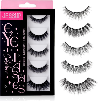 Jessup False Eyelashes Natural Look Fake Eyelashes 5 Pairs Pack Faux Mink Eyelashes 3D Wispy Fluffy Reusable Fake Lashes, FE503