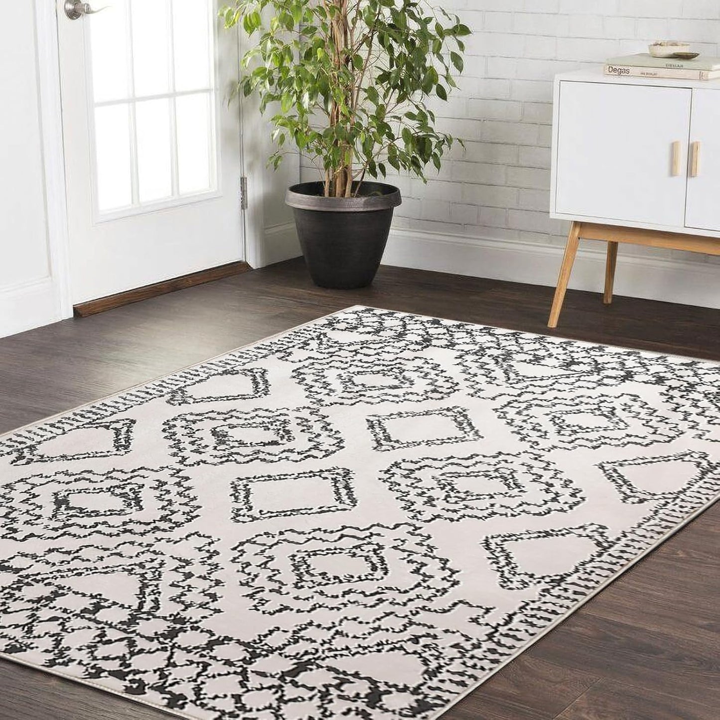 Leesentec Moroccan Area Rugs Living Room Rugs Modern Abstract Rug Geometric Carpet Non-slip Short Pile Rug Large Rugs for Living Room Soft Bedroom Area Rug (Beige/Ivory, 120 x 160 cm)(YR32,YR33)