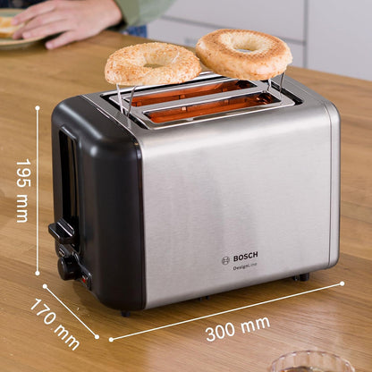 Bosch DesignLine Stainless Steel Toaster, Two Slice - Silver, TAT3P420GB