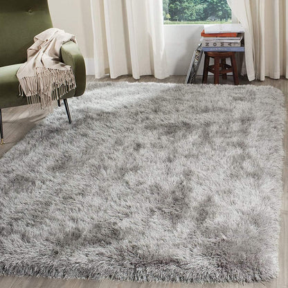 Tinyboy-hbq Area Rugs Shaggy Carpet for Living Room Bedroom Large Fluffy Carpet Modern Non-Slip Mat Multisize Rug Indoor Home Decor (Gray White, 80 x 120 cm)