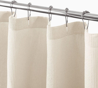 mDesign Cotton Waffle Weave Fabric Shower Curtain - for Bathroom Showers and Bathtubs - Hotel Quality - Machine Washable - Farmhouse Style - 72x72 Inch Cream/Beige