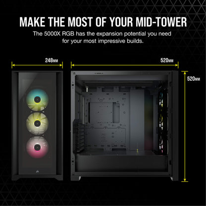 Corsair Icue 5000X Rgb Tempered Glass Mid-Tower Atx Pc Smart Case, White