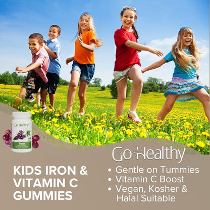 Go Healthy Iron Gummies for Kids, Vegetarian, Vegan, Non-GMO, Gluten Free, Kosher & Halal - 30 Servings