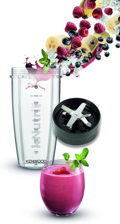 Kenwood Personal Blender 600W Smoothie Blender/Smoothie Maker With 700Ml & 600Ml Tritan Smoothie2Go Bottle And Lid, Ice Crush Function Bsp70.180Si Black/Silver