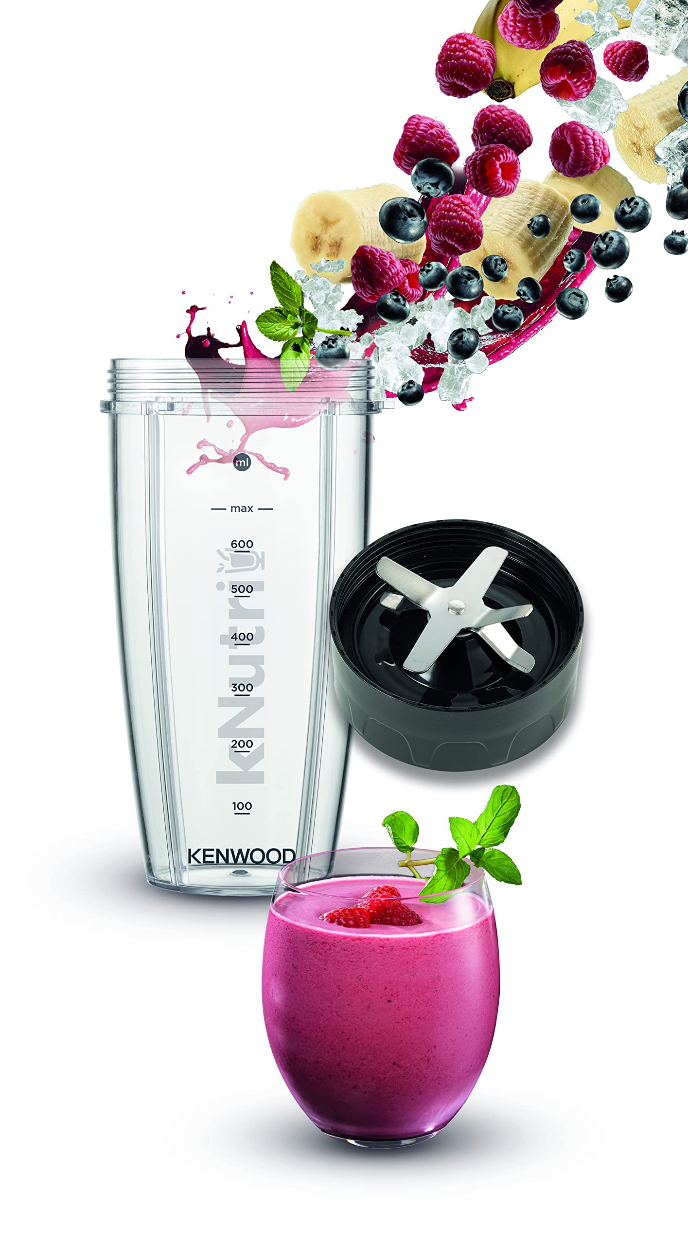 Kenwood Personal Blender 600W Smoothie Blender/Smoothie Maker With 700Ml & 600Ml Tritan Smoothie2Go Bottle And Lid, Ice Crush Function Bsp70.180Si Black/Silver