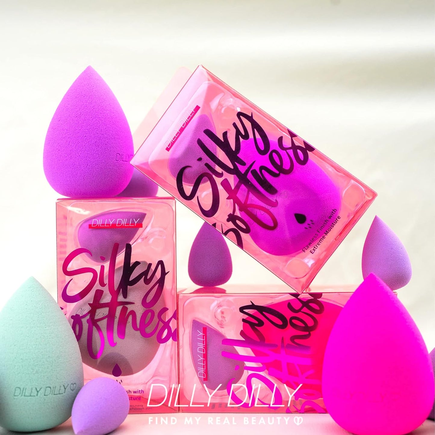 Dilly Dilly Find My Real Beauty Cosmetics Silky Softness Makeup Sponge Blender, with mini Puff, Beauty Tool for Makeup (Pink)