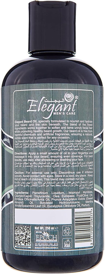 Elegant Beard Oil with Eucalyptus and Spearmint – 250ML – For shiny and shaped beards | Deep conditioning | Softens, Moisturizers, & Strengthens Beard Growth, 8.45 oz\