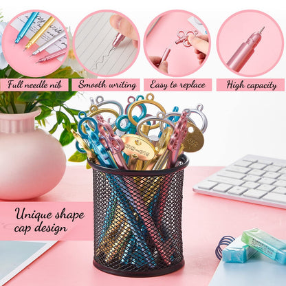 Key Shape Pen, 48Pcs Vintage Key Gel Ink Pens Cute Novelty Pens, Black Fine Point Pen for Office Stationary School Supplies, Metal Texture Signature Pen, Graduation Gifts, Student Rewards Stationery