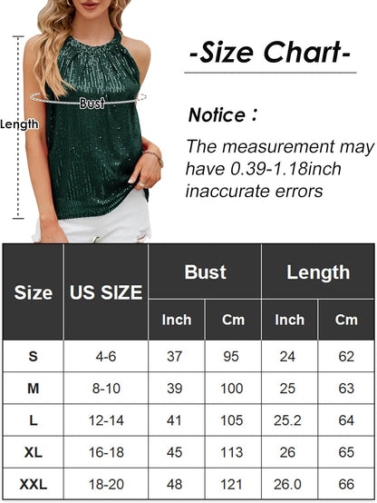 KEOYA Womens Sequin Halter Tops Sparkly Disco Outfit Concert Outfit Evening Party Club Tank Shirt Vest Tank Tops Tee