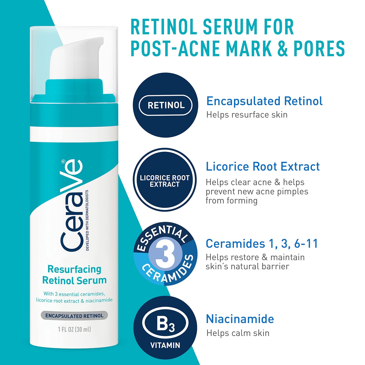 CeraVe Skin Care Set for Acne Treatment with Face Wash with Benzoyl Peroxide, Retinol Serum, AM Face Moisturizer with SPF & PM Face Moisturizer,5oz Cleanser + 1oz Serum + 2oz AM Lotion + 2oz PM Lotion