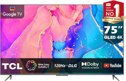 TCL 50 Inch TV 4K Ultra HD QLED Smart TV Dolby Vision IQ-Atmos HDR 10+ Game Master Wide Colour Gamut Onkyo Audio Quantum Dot Technology - 50C635 (2022 Model)