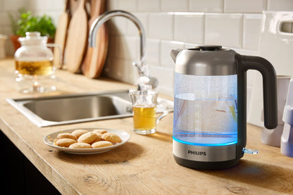 Philips Series 5000 Glass Kettle Stainless Steel, Crystal 2200W 1.7L, Mid Entry Light Status Indicator Hd9339/81