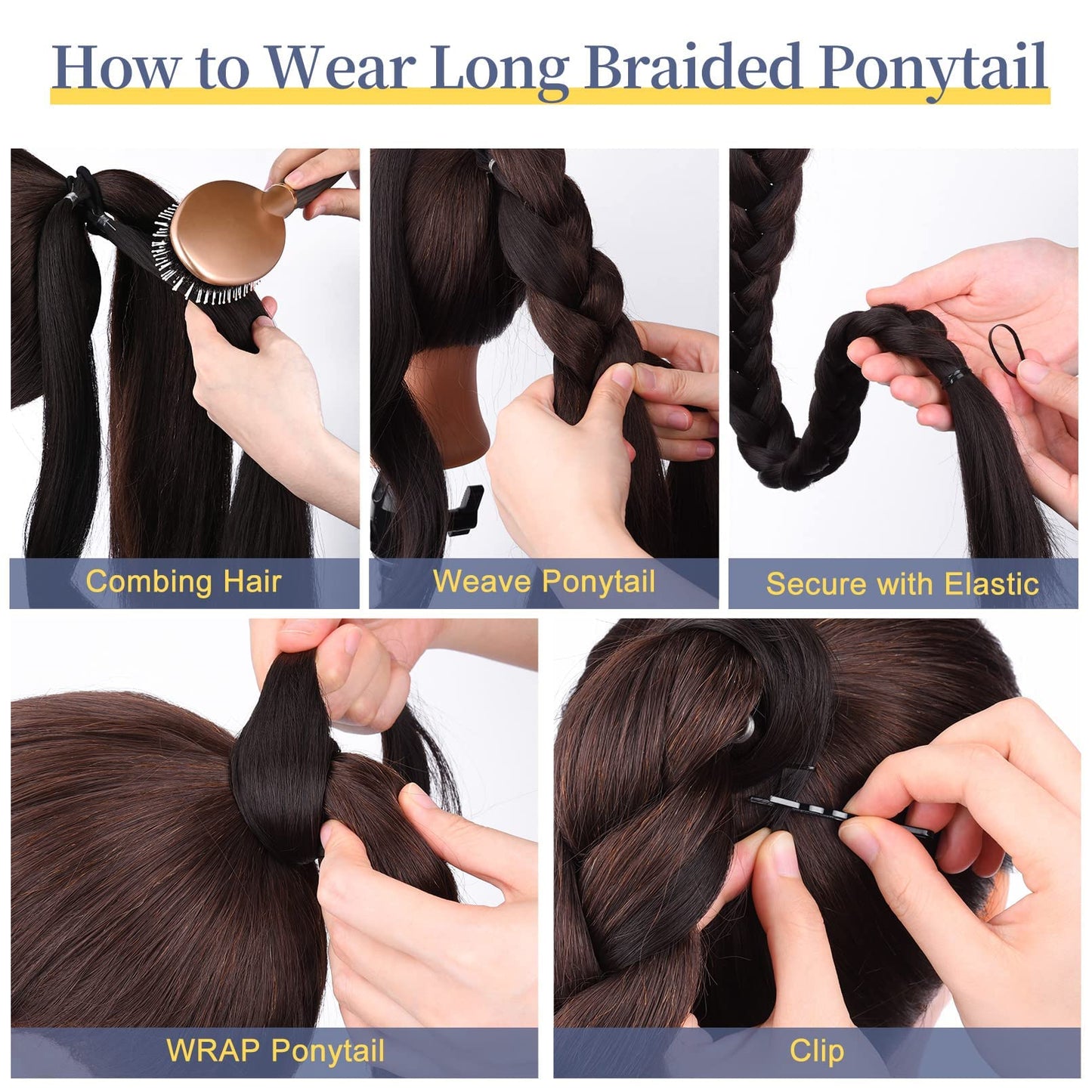 Excefore Ponytail Extension, 80 cm Long Braided Ponytail Extension with Hair Tie Straight, Natural Soft Synthetic Hair Piece for Women Daily Wear (32 Inch, Brown)