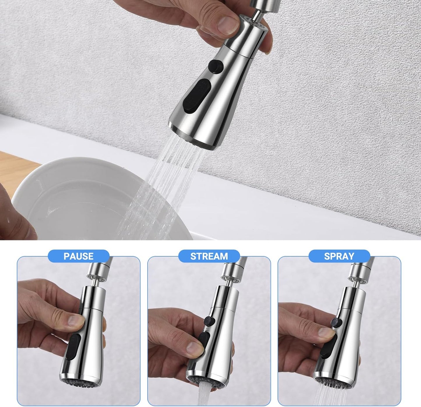 DAYONE Chrome Kitchen Faucet with Pull Down Sprayer, Single Handle Kitchen Mixer with 3 Water Modes Stainless Steel Kitchen Taps