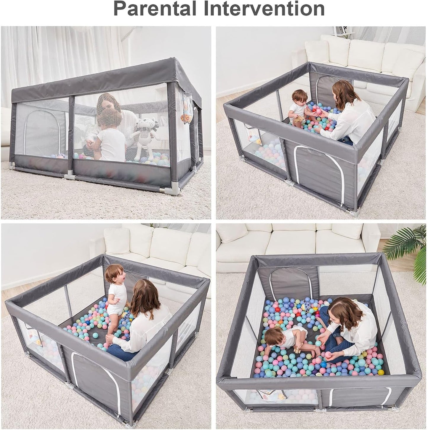 PandaEar Baby Playpen, Large Baby Playpen for Toddlers, Sturdy Baby Play Yards with Soft Breathable Mesh, Indoor & Outdoor Kids Activity for Infant Safety (50"×50")-LightGrey