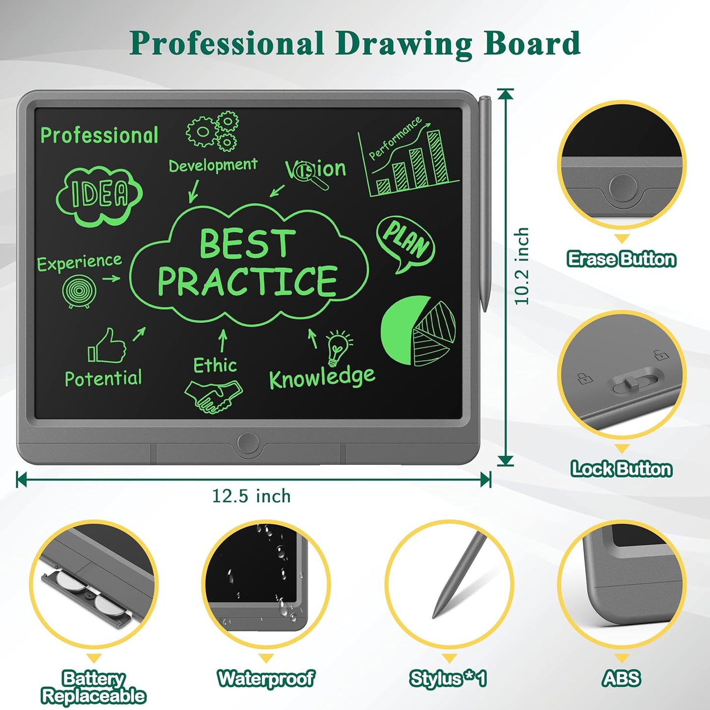 TUGAU LCD Writing Tablet 21 Inch Drawing Tablet Electronic Doodle Board Writing Pad, Erasable Electronic Drawing Pads Monochrome Screen Drawing Board with Stylus Memo Board for Home, School, Office