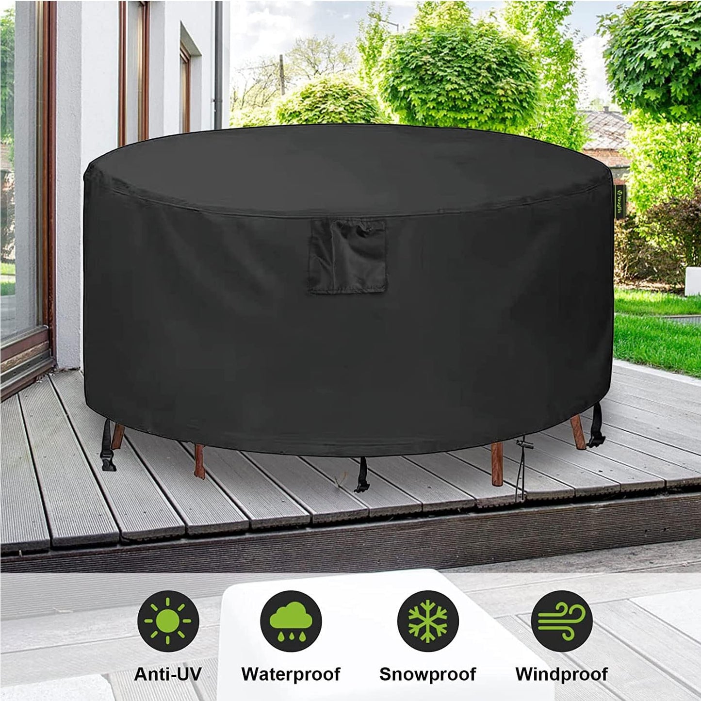 EASYBUYTECH Round Patio Table Cover, Patio Furniture Covers Round, Outdoor Furniture Cover Waterproof, UV Resistant, Windproof, Dustproof, 47''D x 29''H