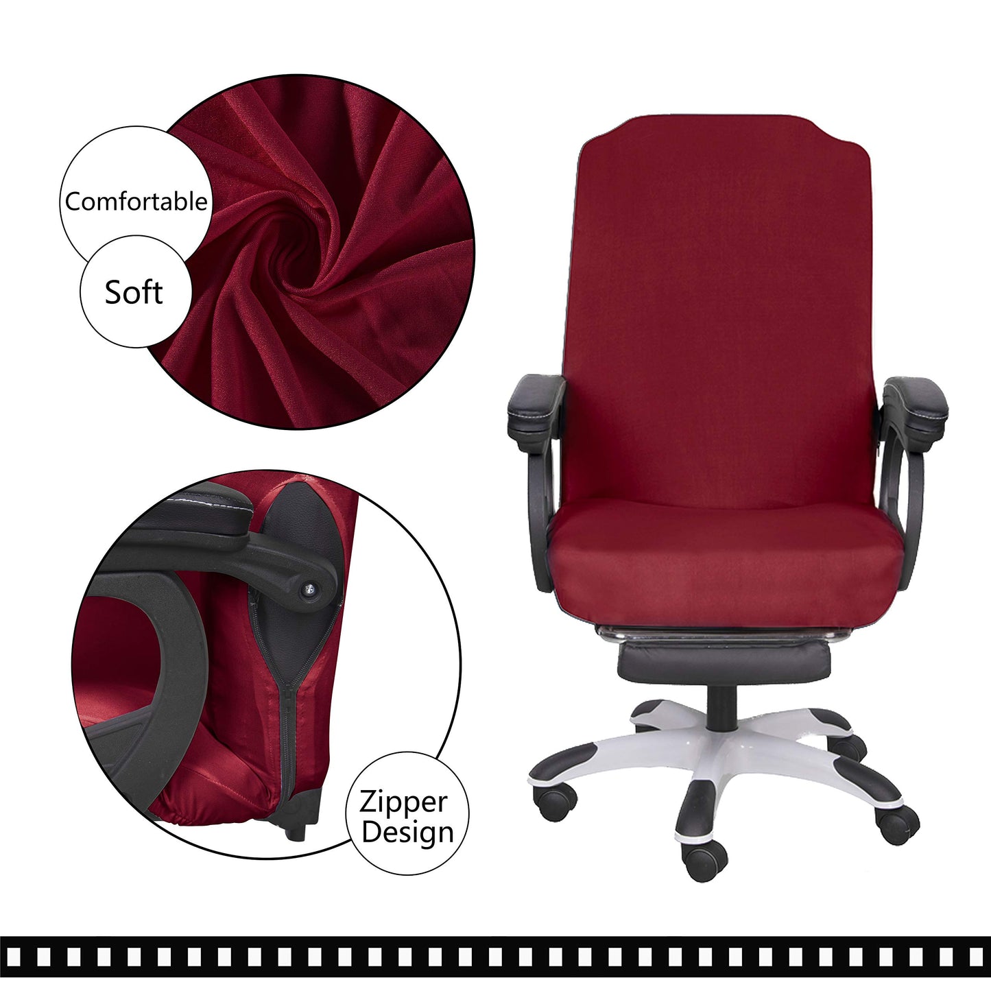 SARAFLORA Polyester Solid Stretch Washable Computer Chair Slipcovers for Universal Rotating for Boss, Office Chair (Large, Black)