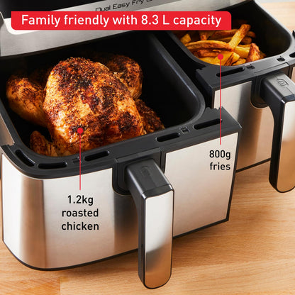 TEFAL Air Fryer | Dual Easy Fry | 8.3 L | Dual Drawers |Complete Family Meal |7 Pre-Set Programs | Dishwasher-Safe Parts | Dedicated App | 2 Years Warranty | EY901840 | Online Exclusive