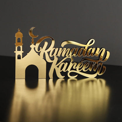 E World | Wooden Acrylic Islamic Tabletop Decors | Ramadan Kareem and Eid Mubarak Decoration | Islamic Muslim Gifts | Ramadan Eid Decoration | (Ramadan Kareem-1, Gold)