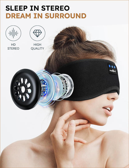 MUSICOZY Sleep Headphones Bluetooth 5.2 Headband Sleeping Eye Mask for Mom Women Men Wireless Music Earbuds Earphones for Side Sleepers Built-in HD Speakers Cool Gadgets Unique Gifts