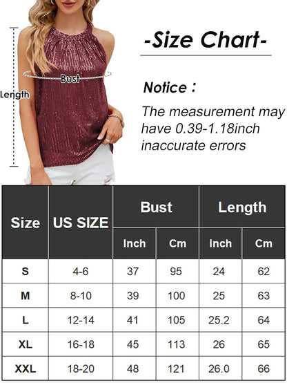 KEOYA Womens Sequin Halter Tops Sparkly Disco Outfit Concert Outfit Evening Party Club Tank Shirt Vest Tank Tops Tee