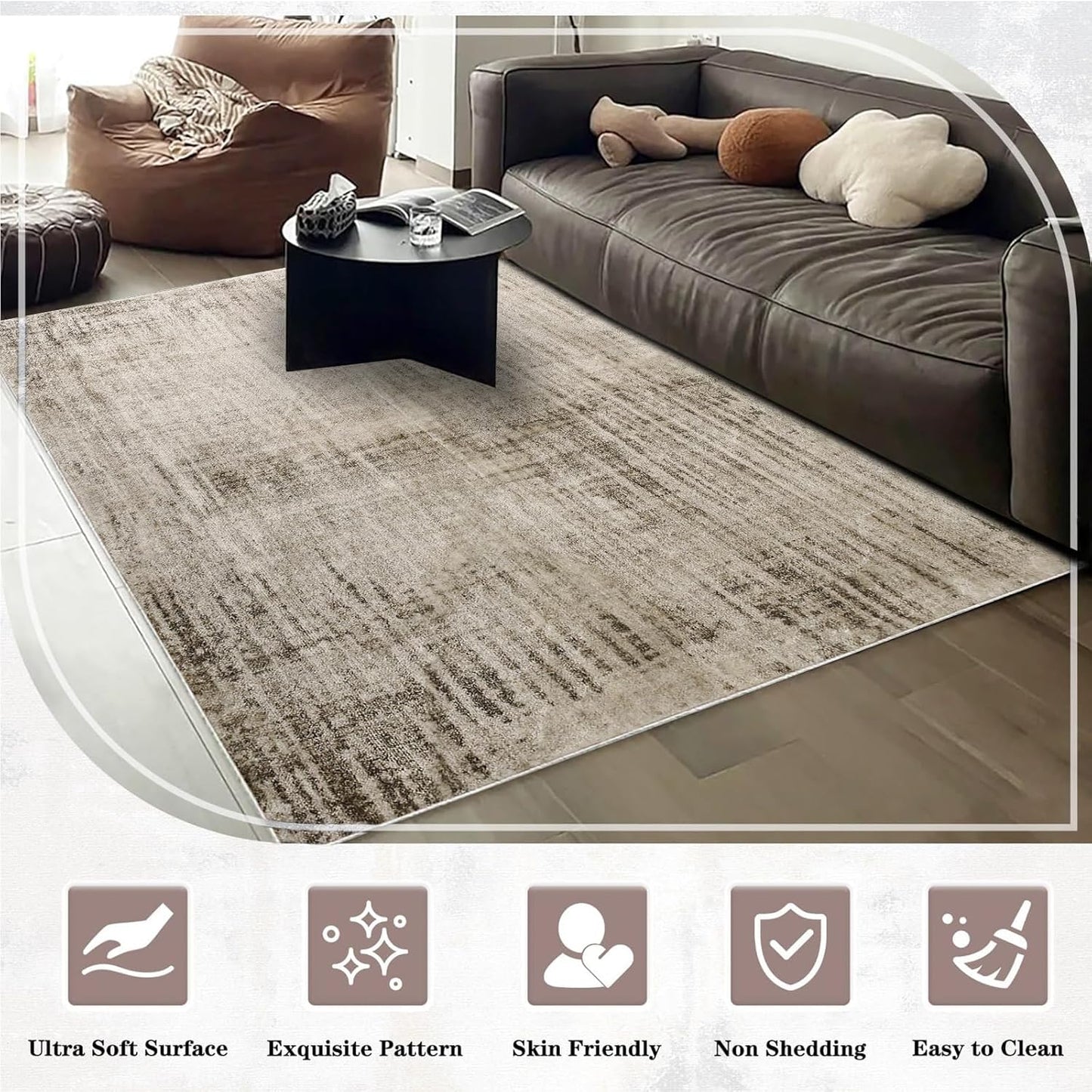 Calore Abstract Area Rugs Modern Carpet Soft Living Room Rug Large Washable Shaggy Rugs for Living Room Bedroom Dining Room Indoor Home Decor (Abstract Beige Grey/Light Brown, 120 x 160 cm)