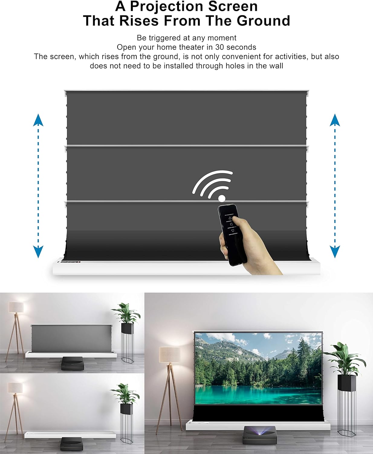 VIVIDSTORM-Projector Screens S PRO 120inch Electric Tension Floor Screen, Portable ALR Movie Theater Compatible Ultra Short Focus Laser Projector,VSDSTUST120H