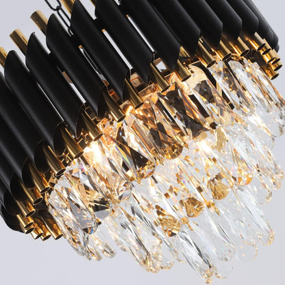 Modern Crystal Chandeliers Gold Black Crystal Chandeliers 3-Tier Round Crystal Chandelier Ceiling Light Fixture Crystal Pendant Light Fixture for Dining Room Living Room Bedroom Foyer Hallway W15.7"