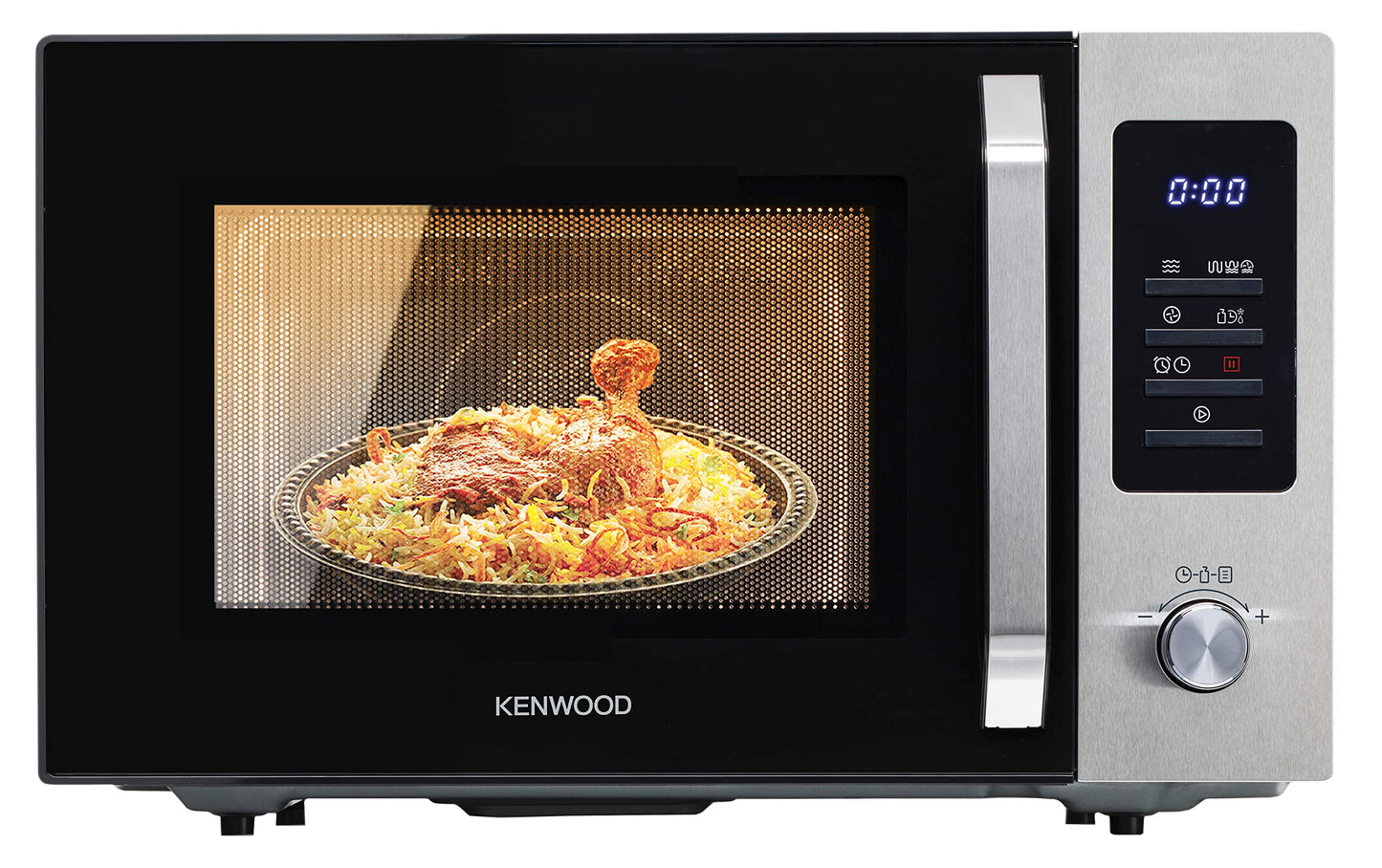 KENWOOD 30L Microwave Oven with Grill, Digital Display, 5 Power Levels, Defrost Function, Stainless Steel, Auto Menu, 95 Minutes Timer, Clock Function 1000W MWM30.000BK Black/Silver