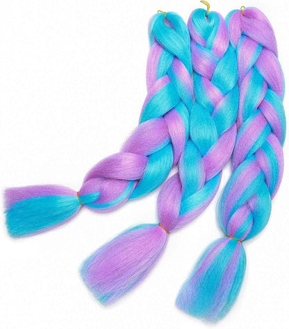 Synthetic Hair for Braiding, Jumbo Braids, Extension Afro Braids Crochet Twist, Heat Resistant 24 inch 3 Pcs(Sky Blue mix Light Puple)