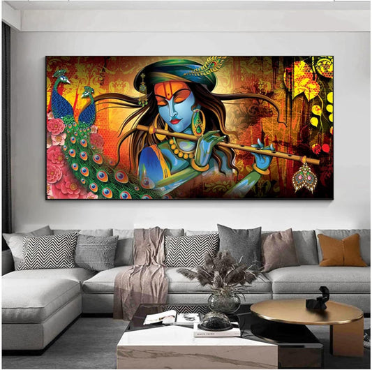 Plamc Abstract Art Painting Nordic Krishna Figure, 70x140cm