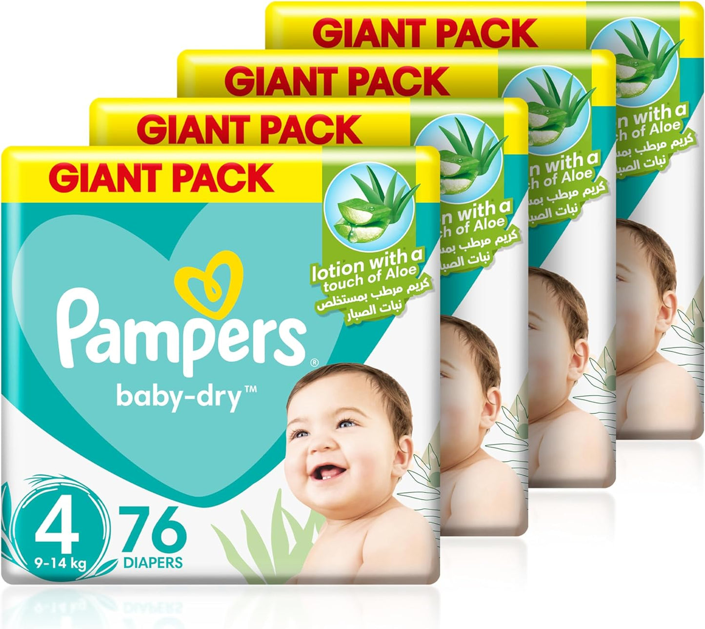 Pampers Baby-Dry Taped Diapers with Aloe Vera Lotion, up to 100% Leakage Protection, Size 4, 9-14kg, 240 Count