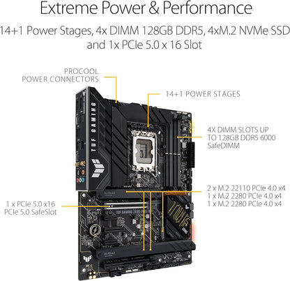 ASUS TUF Gaming Z790-Plus WiFi LGA 1700(Intel®12th&13th Gen) ATX Gaming Motherboard(PCIe 5.0,DDR5,4xM.2 Slots,16+1 DrMOS,WiFi 6,2.5Gb LAN,Front USB 3.2 Gen 2 Type-C®,Thunderbolt 4(USB4),Aura RGB)