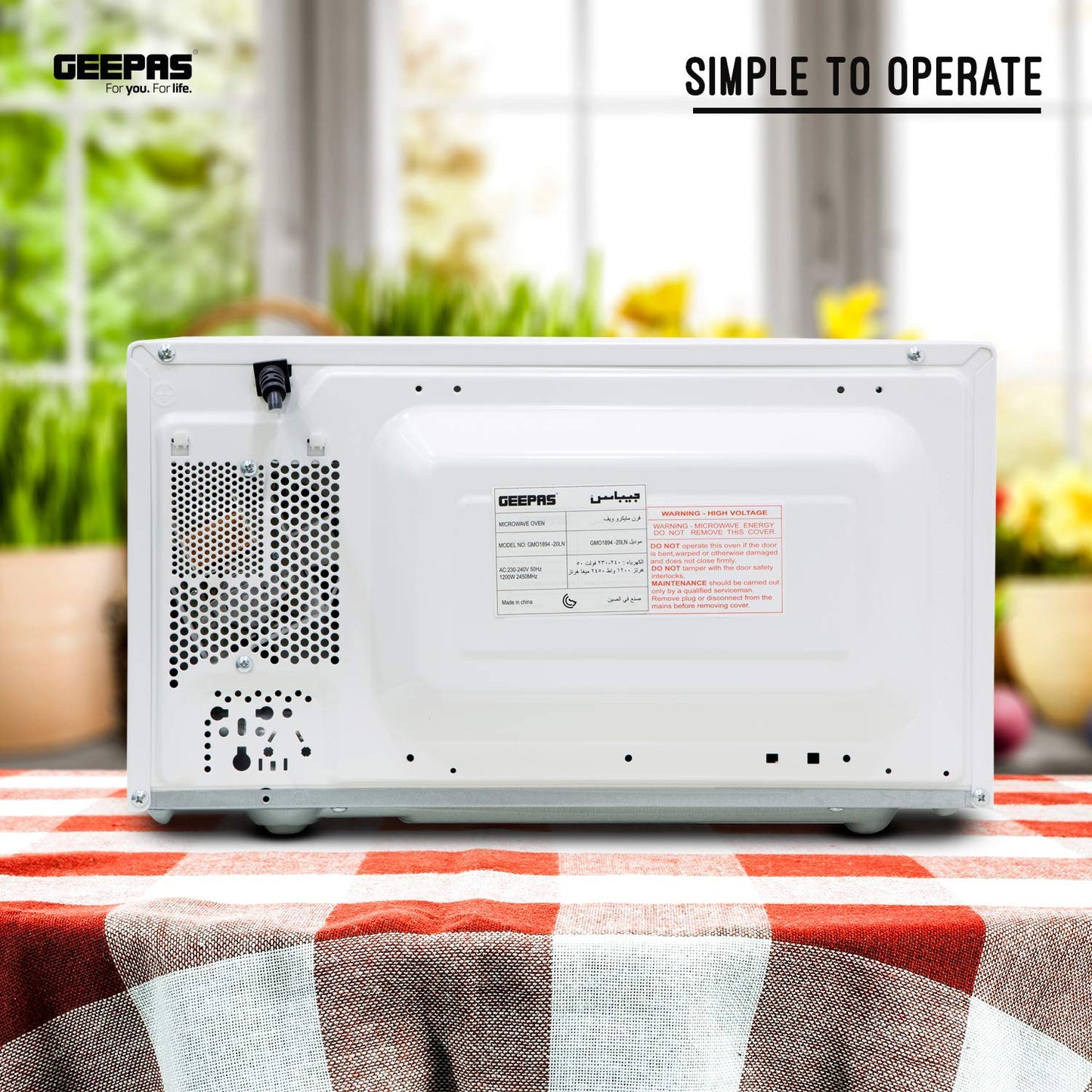 Geepas Microwave Oven, 20L Solo Electric Oven | Re-Heating and Fast Defrosting | Adjustable Temperature & Timer Function | 1200W Powerful Oven