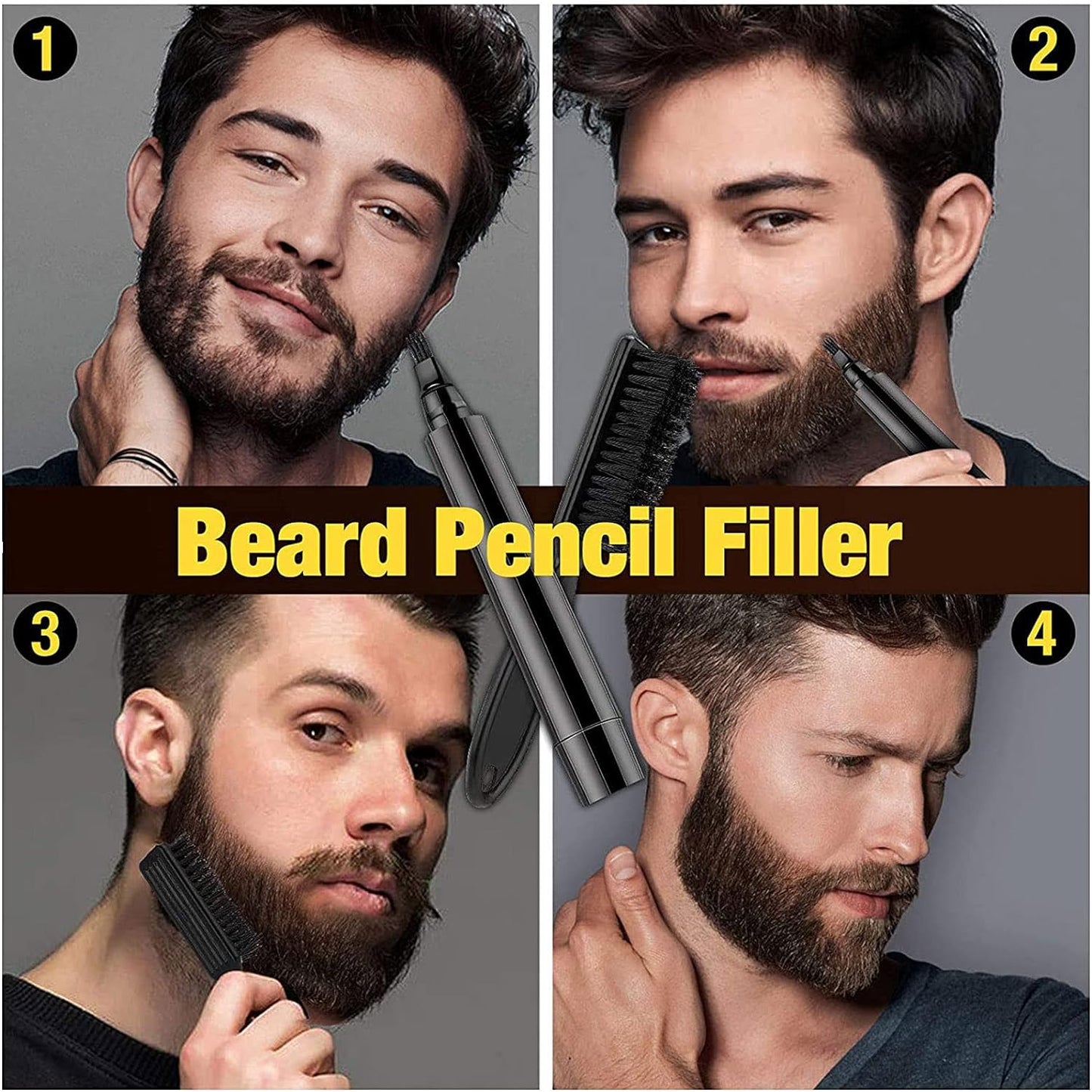 Generic Beard Filling Pen Kit Beard Pencil Filler Beard Brush & Foldable Comb for Men Waterproof Long Lasting & Natural Finish Beard Grooming Pencil Enhance Facial Hair Mustache Repair Shape