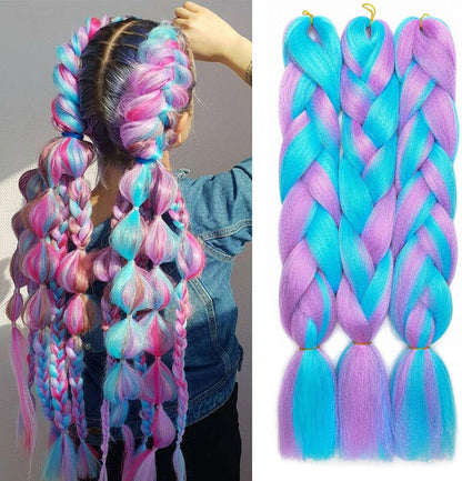 Synthetic Hair for Braiding, Jumbo Braids, Extension Afro Braids Crochet Twist, Heat Resistant 24 inch 3 Pcs(Sky Blue mix Light Puple)